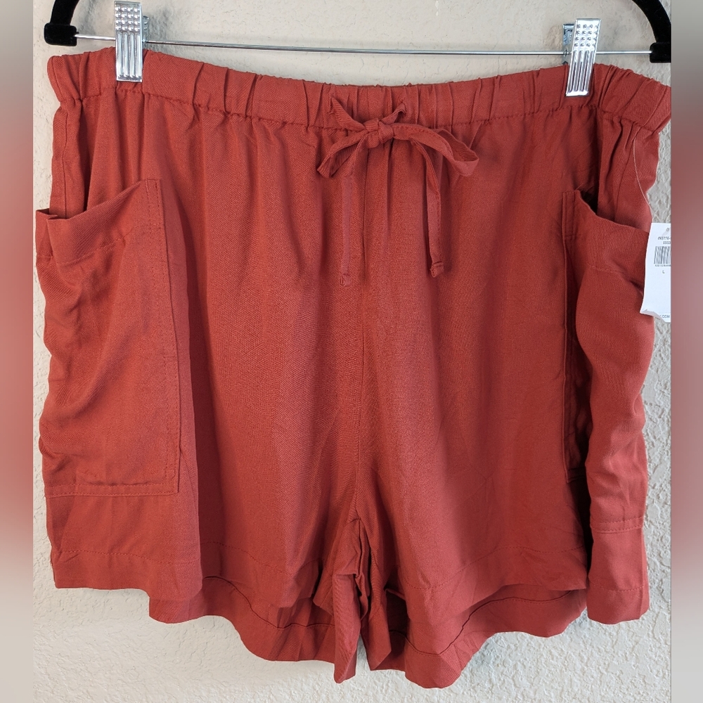 NWT Old Navy L Soft Woven Shorts Rust Orange Elastic Waist High Rise Cargo
